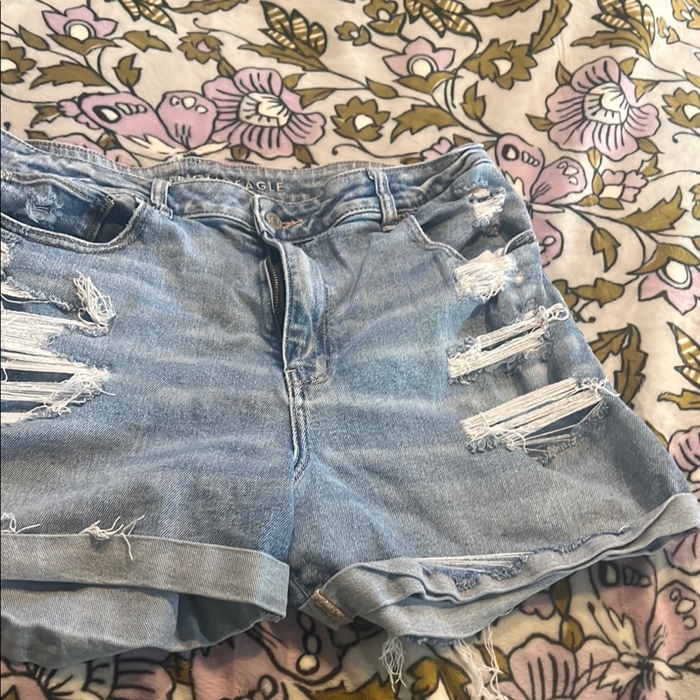 Distressed Light Blue Denim Shorts